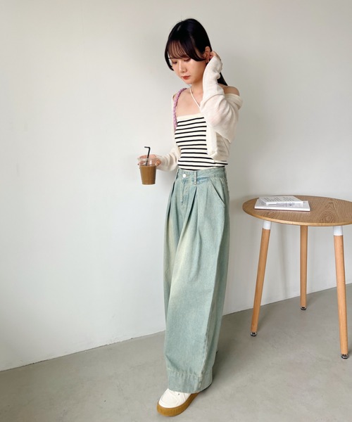 CLEA（クレア）の「ボーダーアシメキャミSET ボレロアンサンブル（カーディガン/ボレロ・レディース・グリーン/アイボリー/ブラック・FREE）」の12枚目の写真