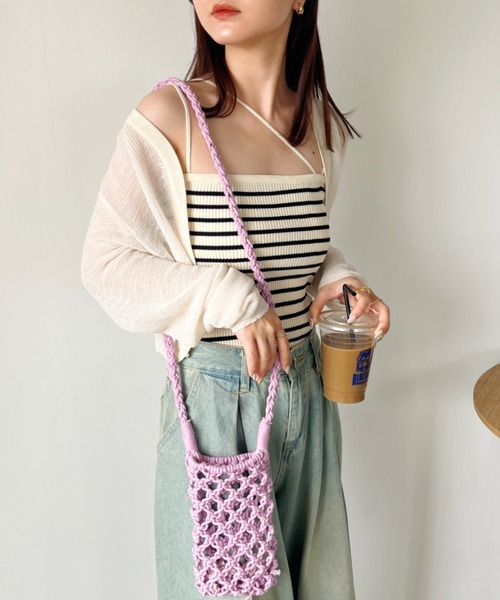 CLEA（クレア）の「ボーダーアシメキャミSET ボレロアンサンブル（カーディガン/ボレロ・レディース・グリーン/アイボリー/ブラック・FREE）」の6枚目の写真