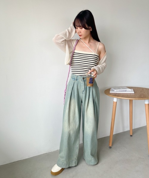 CLEA（クレア）の「ボーダーアシメキャミSET ボレロアンサンブル（カーディガン/ボレロ・レディース・グリーン/アイボリー/ブラック・FREE）」の11枚目の写真