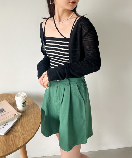 CLEA（クレア）の「ボーダーアシメキャミSET ボレロアンサンブル（カーディガン/ボレロ・レディース・グリーン/アイボリー/ブラック・FREE）」の13枚目の写真