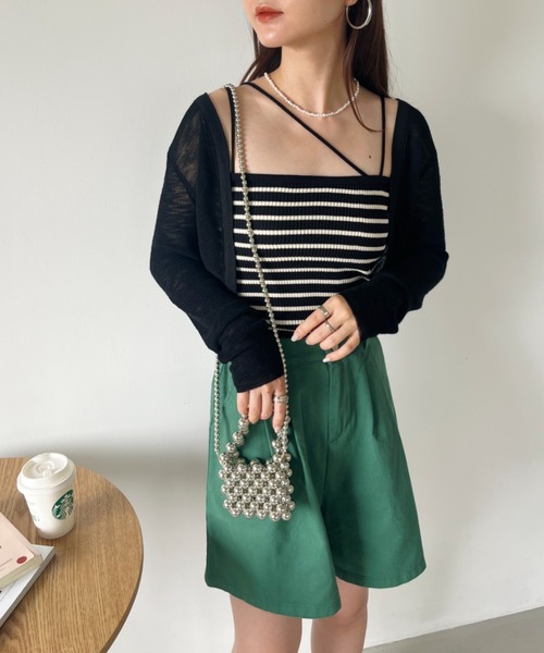 CLEA（クレア）の「ボーダーアシメキャミSET ボレロアンサンブル（カーディガン/ボレロ・レディース・グリーン/アイボリー/ブラック・FREE）」の14枚目の写真