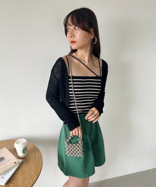 CLEA（クレア）の「ボーダーアシメキャミSET ボレロアンサンブル（カーディガン/ボレロ・レディース・グリーン/アイボリー/ブラック・FREE）」の16枚目の写真