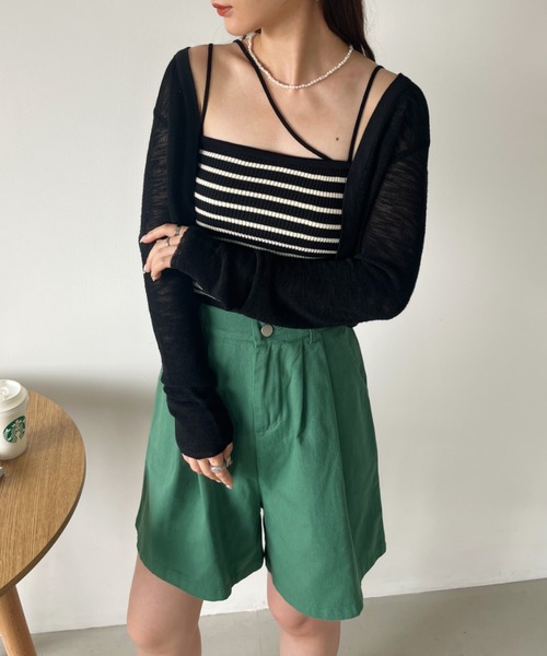 CLEA（クレア）の「ボーダーアシメキャミSET ボレロアンサンブル（カーディガン/ボレロ・レディース・グリーン/アイボリー/ブラック・FREE）」の17枚目の写真