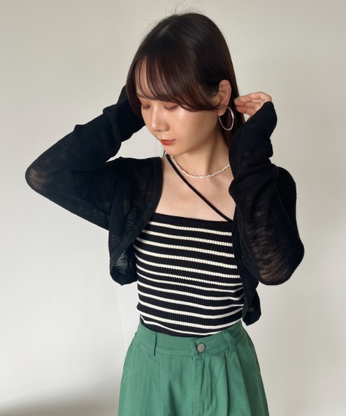 CLEA（クレア）の「ボーダーアシメキャミSET ボレロアンサンブル（カーディガン/ボレロ・レディース・グリーン/アイボリー/ブラック・FREE）」の15枚目の写真