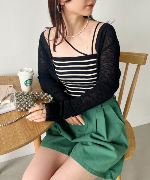 CLEA（クレア）の「ボーダーアシメキャミSET ボレロアンサンブル（カーディガン/ボレロ・レディース・グリーン/アイボリー/ブラック・FREE）」の18枚目の写真