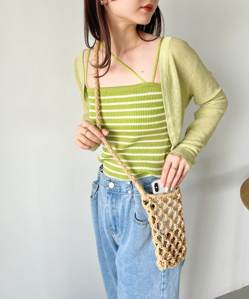 CLEA（クレア）の「ボーダーアシメキャミSET ボレロアンサンブル（カーディガン/ボレロ・レディース・グリーン/アイボリー/ブラック・FREE）」の22枚目の写真