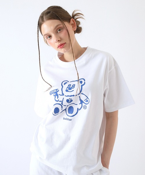 BadBlue（バッドブルー）の「【BadBlue 】BadBear Tee White（Tシャツ/カットソー・レディース・ホワイト×ブルー・S1）」の5枚目の写真