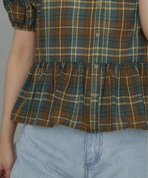 FREE'S MART(フリーズマート)の「◆チェック柄バックレースアップペプラムブラウス(シャツ/ブラウス・レディース・グリーン系その他/ベージュ系その他/ブルー・FREE)」の22枚目の写真