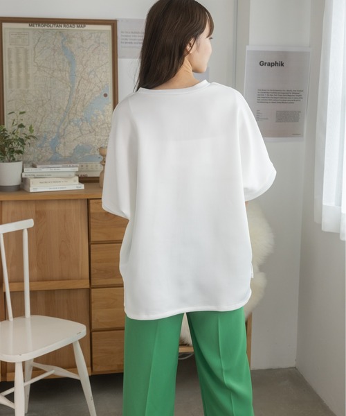 Ada.（エイダ）の「体型カバー キーネックポンチ オーバーサイズトップス（Tシャツ/カットソー・レディース・ホワイト/ブラック・FREE）」の18枚目の写真