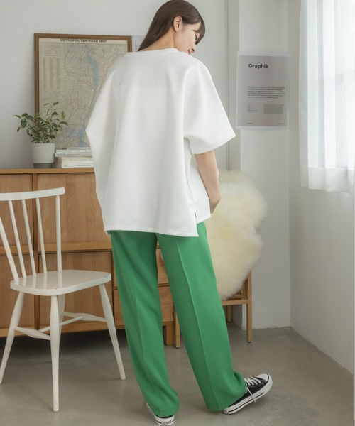 Ada.（エイダ）の「体型カバー キーネックポンチ オーバーサイズトップス（Tシャツ/カットソー・レディース・ホワイト/ブラック・FREE）」の19枚目の写真