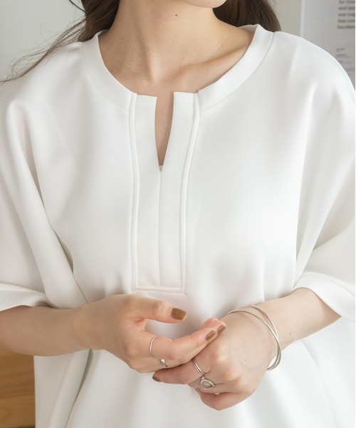 Ada.（エイダ）の「体型カバー キーネックポンチ オーバーサイズトップス（Tシャツ/カットソー・レディース・ホワイト/ブラック・FREE）」の22枚目の写真