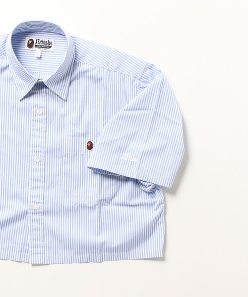 A BATHING APE（アベイシングエイプ）の「APE HEAD ONE POINT STRIPE CROPPED S/S SHIRT L（シャツ/ブラウス・レディース・サックスブルー・SMALL/MEDIUM）」の5枚目の写真