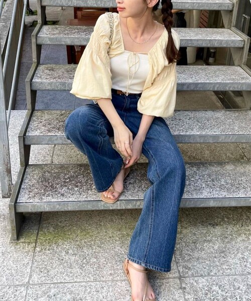 fredy emue（フレディエミュ）の「シャーリングボレロ（シャツ/ブラウス・レディース・アイボリー/ブラック/オレンジ・38）」の2枚目の写真