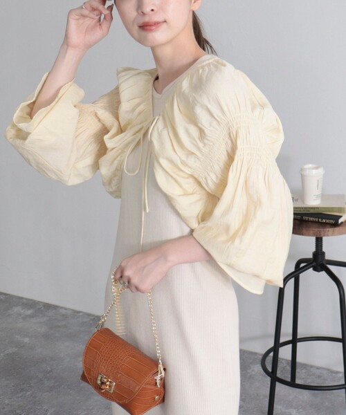 fredy emue（フレディエミュ）の「シャーリングボレロ（シャツ/ブラウス・レディース・アイボリー/ブラック/オレンジ・38）」の10枚目の写真