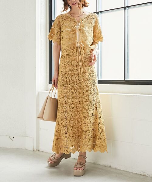 MAJESTIC LEGON(マジェスティックレゴン)の「クロシェロングスカート(スカート・レディース・ブラック/イエロー/アイボリー・MEDIUM)」の6枚目の写真