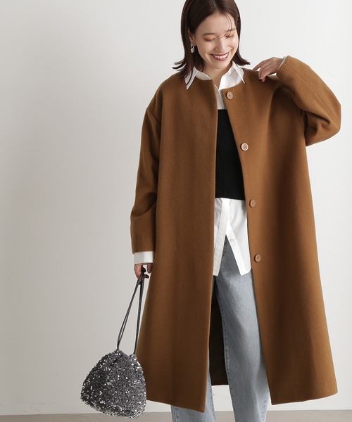 N.（N. Natural Beauty Basic）（エヌエヌナチュラルビューティーベーシック）の「【WEB限定】【S Size Line】◆ビーバーメルトンノーカラーコート（ノーカラーコート・レディース・キャメル/モスグリーン/ブラック/グレー・MEDIUM/SMALL）」の4枚目の写真