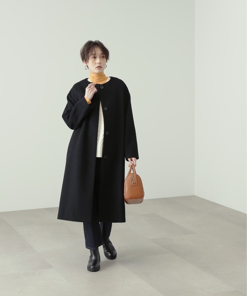 N.（N. Natural Beauty Basic）（エヌエヌナチュラルビューティーベーシック）の「【WEB限定】【S Size Line】◆ビーバーメルトンノーカラーコート（ノーカラーコート・レディース・キャメル/モスグリーン/ブラック/グレー・MEDIUM/SMALL）」の5枚目の写真