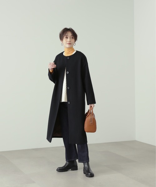 N.（N. Natural Beauty Basic）（エヌエヌナチュラルビューティーベーシック）の「【WEB限定】【S Size Line】◆ビーバーメルトンノーカラーコート（ノーカラーコート・レディース・キャメル/モスグリーン/ブラック/グレー・MEDIUM/SMALL）」の6枚目の写真