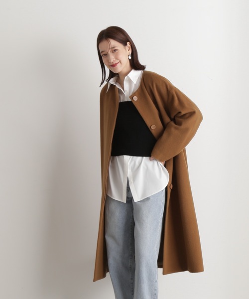 N.（N. Natural Beauty Basic）（エヌエヌナチュラルビューティーベーシック）の「【WEB限定】【S Size Line】◆ビーバーメルトンノーカラーコート（ノーカラーコート・レディース・キャメル/モスグリーン/ブラック/グレー・MEDIUM/SMALL）」の13枚目の写真