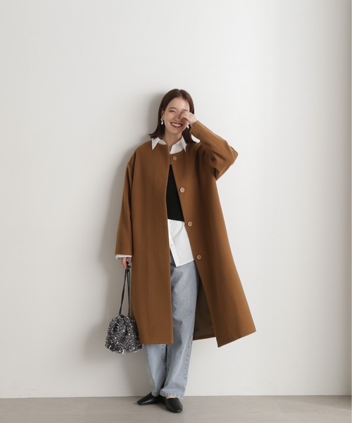 N.（N. Natural Beauty Basic）（エヌエヌナチュラルビューティーベーシック）の「【WEB限定】【S Size Line】◆ビーバーメルトンノーカラーコート（ノーカラーコート・レディース・キャメル/モスグリーン/ブラック/グレー・MEDIUM/SMALL）」の15枚目の写真