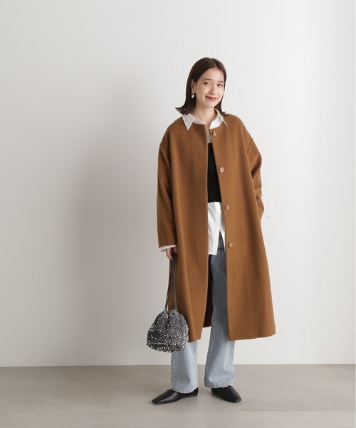 N.（N. Natural Beauty Basic）（エヌエヌナチュラルビューティーベーシック）の「【WEB限定】【S Size Line】◆ビーバーメルトンノーカラーコート（ノーカラーコート・レディース・キャメル/モスグリーン/ブラック/グレー・MEDIUM/SMALL）」の16枚目の写真