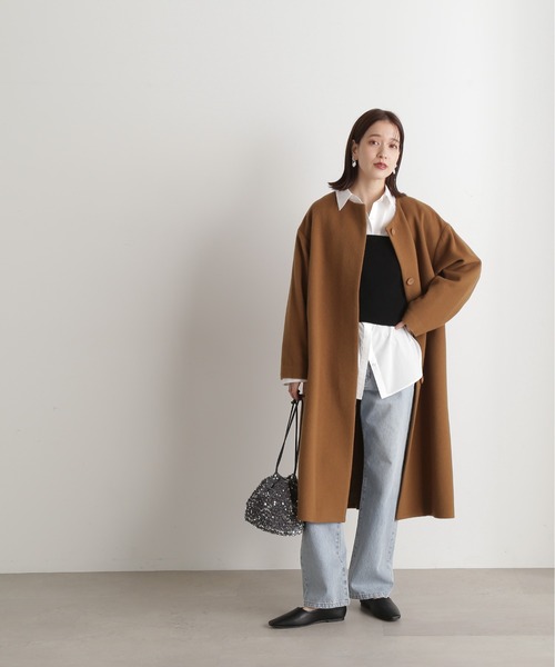 N.（N. Natural Beauty Basic）（エヌエヌナチュラルビューティーベーシック）の「【WEB限定】【S Size Line】◆ビーバーメルトンノーカラーコート（ノーカラーコート・レディース・キャメル/モスグリーン/ブラック/グレー・MEDIUM/SMALL）」の17枚目の写真