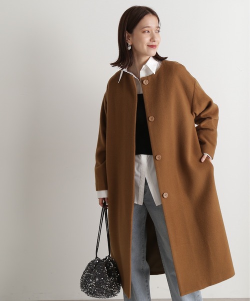 N.（N. Natural Beauty Basic）（エヌエヌナチュラルビューティーベーシック）の「【WEB限定】【S Size Line】◆ビーバーメルトンノーカラーコート（ノーカラーコート・レディース・キャメル/モスグリーン/ブラック/グレー・MEDIUM/SMALL）」の18枚目の写真