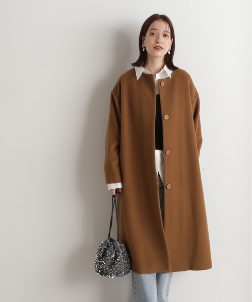 N. Natural Beauty Basic ビーバーメルトンノーカラーコート（N