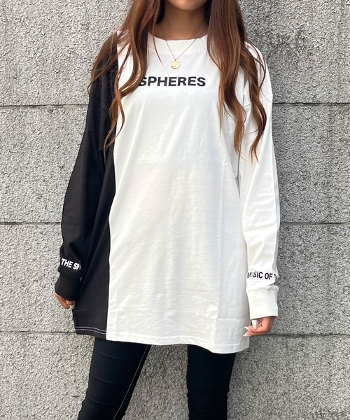 GLAMOROUS JANE(グラマラスジェーン)の「バイカラー袖ロゴプリントロンT(Tシャツ/カットソー・レディース・ブラック/オフホワイト・FREE)」の2枚目の写真