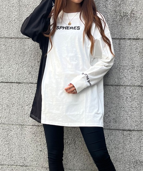 GLAMOROUS JANE(グラマラスジェーン)の「バイカラー袖ロゴプリントロンT(Tシャツ/カットソー・レディース・ブラック/オフホワイト・FREE)」の3枚目の写真