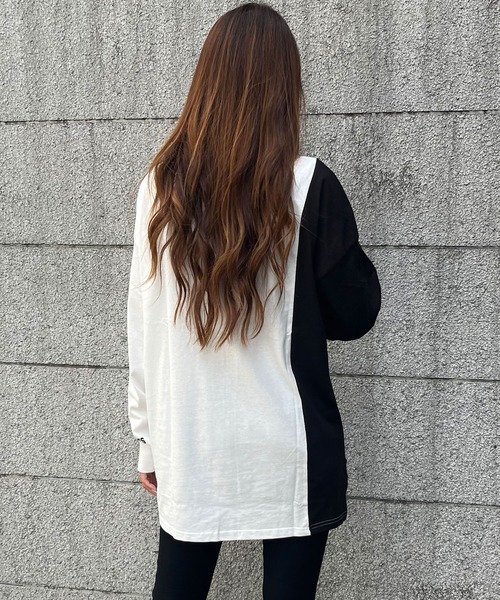 GLAMOROUS JANE(グラマラスジェーン)の「バイカラー袖ロゴプリントロンT(Tシャツ/カットソー・レディース・ブラック/オフホワイト・FREE)」の4枚目の写真