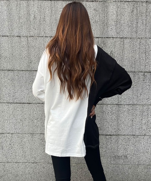 GLAMOROUS JANE(グラマラスジェーン)の「バイカラー袖ロゴプリントロンT(Tシャツ/カットソー・レディース・ブラック/オフホワイト・FREE)」の5枚目の写真