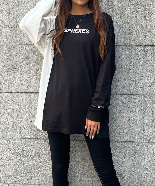 GLAMOROUS JANE(グラマラスジェーン)の「バイカラー袖ロゴプリントロンT(Tシャツ/カットソー・レディース・ブラック/オフホワイト・FREE)」の7枚目の写真