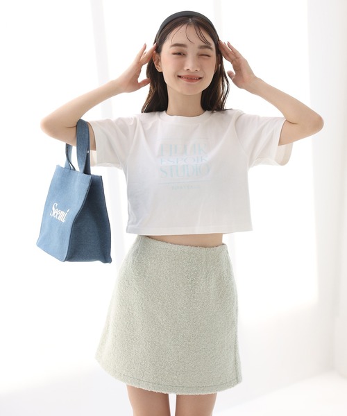 one after another NICE CLAUP（ワンアフターアナザーナイスクラップ）の「ブークレ台形スカート/セットアップアイテムあり（スカート・レディース・ミント/アイボリー/ピンク・FREE）」の3枚目の写真