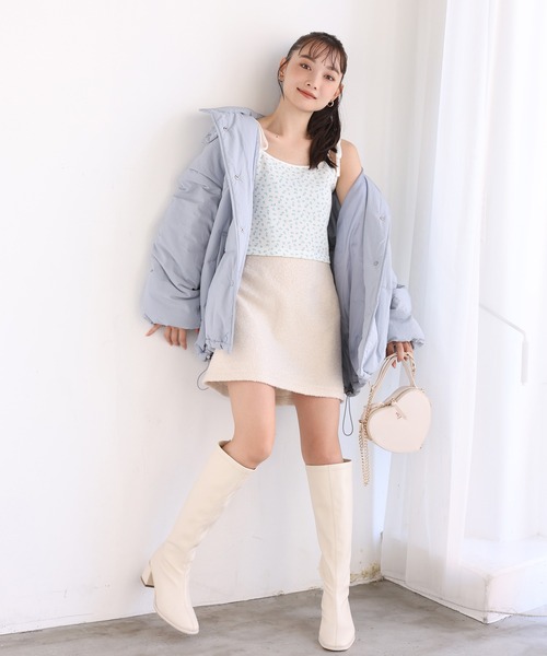 one after another NICE CLAUP（ワンアフターアナザーナイスクラップ）の「ブークレ台形スカート/セットアップアイテムあり（スカート・レディース・ミント/アイボリー/ピンク・FREE）」の7枚目の写真