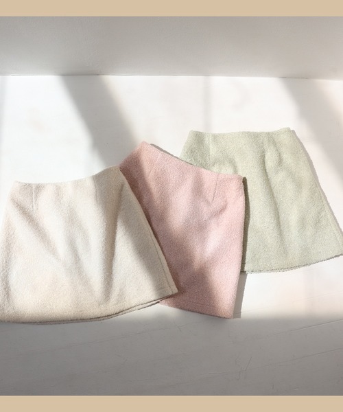 one after another NICE CLAUP（ワンアフターアナザーナイスクラップ）の「ブークレ台形スカート/セットアップアイテムあり（スカート・レディース・ミント/アイボリー/ピンク・FREE）」の4枚目の写真