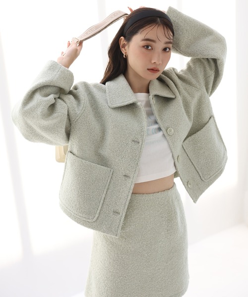 one after another NICE CLAUP（ワンアフターアナザーナイスクラップ）の「ブークレ台形スカート/セットアップアイテムあり（スカート・レディース・ミント/アイボリー/ピンク・FREE）」の13枚目の写真