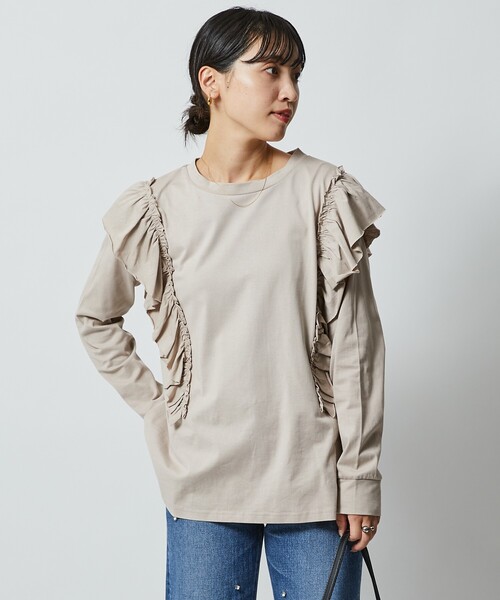 tシャツ Firsthand/ファーストハンド オーガニックコットン 袖フリル ロングスリーブTシャツ / 長袖TEE レディース Firsthand/オーガニックコットン 袖フリル ロングスリーブT