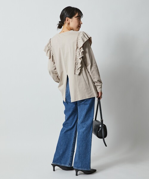 Firsthand（ファーストハンド）の「Firsthand/ファーストハンド オーガニックコットン天竺フリルトップス / ロングスリーブTシャツ（Tシャツ/カットソー・レディース・ベージュ/サックスブルー/ブラック/ホワイト・FREE）」の7枚目の写真