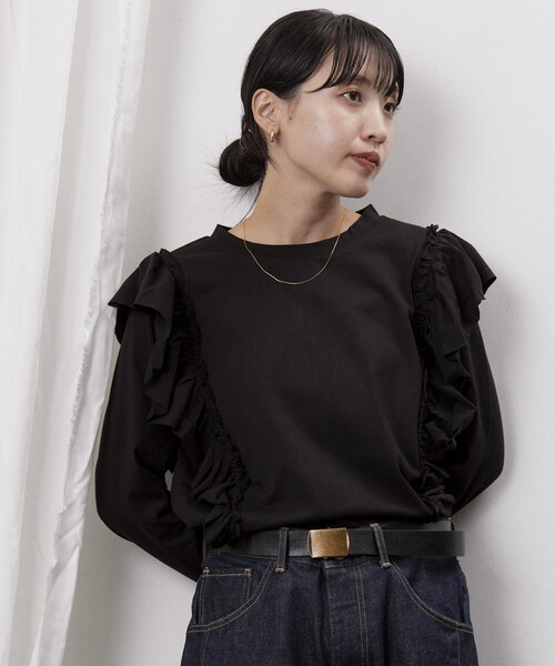 Firsthand（ファーストハンド）の「Firsthand/ファーストハンド オーガニックコットン天竺フリルトップス / ロングスリーブTシャツ（Tシャツ/カットソー・レディース・ベージュ/サックスブルー/ブラック/ホワイト・FREE）」の20枚目の写真