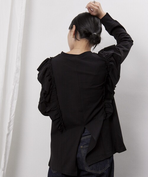 tシャツ Firsthand/ファーストハンド オーガニックコットン 袖フリル ロングスリーブTシャツ / 長袖TEE レディース Firsthand/オーガニックコットン 袖フリル ロングスリーブT