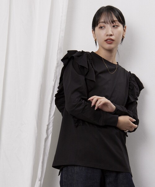 Firsthand（ファーストハンド）の「Firsthand/ファーストハンド オーガニックコットン天竺フリルトップス / ロングスリーブTシャツ（Tシャツ/カットソー・レディース・ベージュ/サックスブルー/ブラック/ホワイト・FREE）」の21枚目の写真