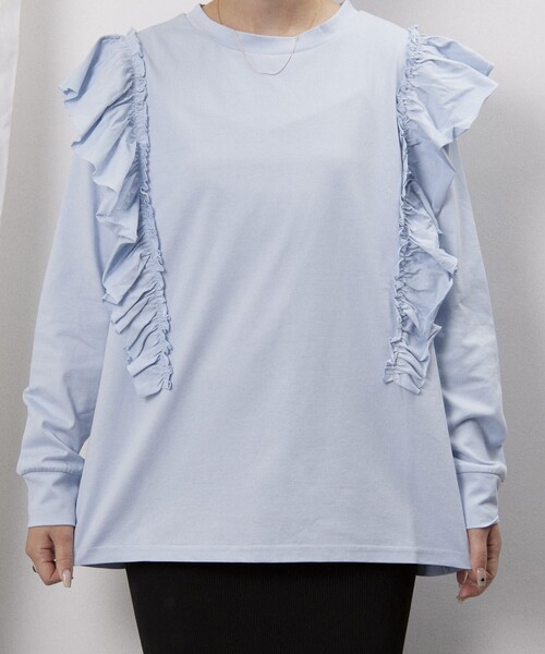 Firsthand（ファーストハンド）の「Firsthand/ファーストハンド オーガニックコットン天竺フリルトップス / ロングスリーブTシャツ（Tシャツ/カットソー・レディース・ベージュ/サックスブルー/ブラック/ホワイト・FREE）」の14枚目の写真