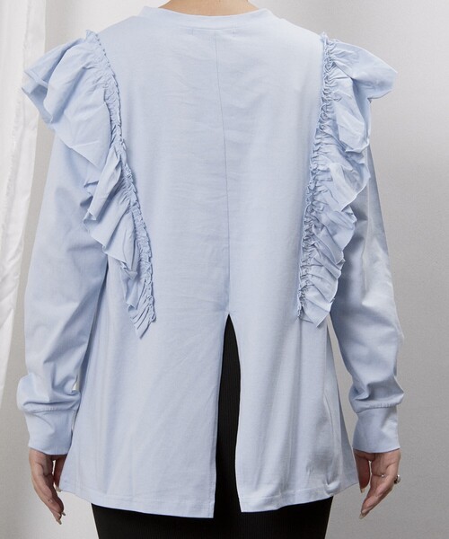 Firsthand（ファーストハンド）の「Firsthand/ファーストハンド オーガニックコットン天竺フリルトップス / ロングスリーブTシャツ（Tシャツ/カットソー・レディース・ベージュ/サックスブルー/ブラック/ホワイト・FREE）」の9枚目の写真