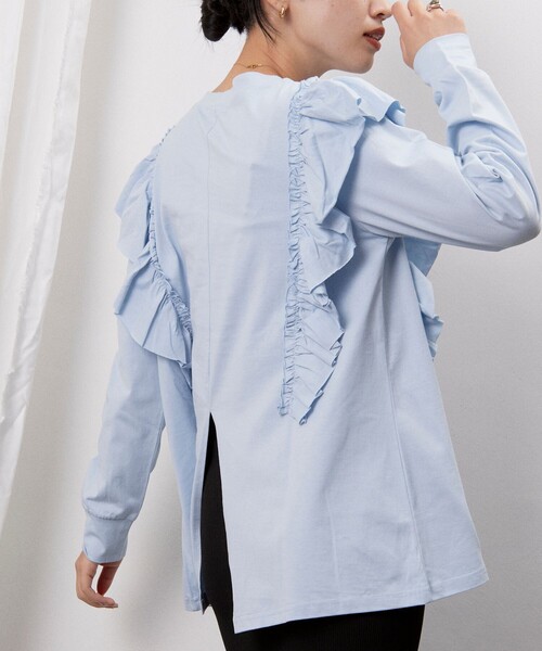 tシャツ Firsthand/ファーストハンド オーガニックコットン 袖フリル ロングスリーブTシャツ / 長袖TEE レディース Firsthand/オーガニックコットン 袖フリル ロングスリーブT