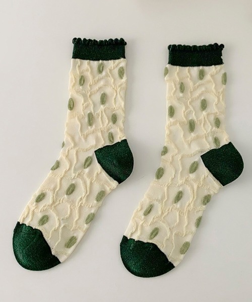 aimoha（アイモハ）の「ボタニカル柄靴下（ソックス/靴下・レディース・ベージュ/ダークグリーン/ライトグリーン/グリーン/オフホワイト・FREE）」の2枚目の写真