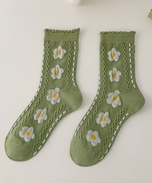 aimoha（アイモハ）の「ボタニカル柄靴下（ソックス/靴下・レディース・ベージュ/ダークグリーン/ライトグリーン/グリーン/オフホワイト・FREE）」の4枚目の写真