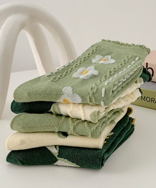 aimoha（アイモハ）の「ボタニカル柄靴下（ソックス/靴下・レディース・ベージュ/ダークグリーン/ライトグリーン/グリーン/オフホワイト・FREE）」の15枚目の写真