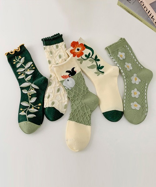 aimoha（アイモハ）の「ボタニカル柄靴下（ソックス/靴下・レディース・ベージュ/ダークグリーン/ライトグリーン/グリーン/オフホワイト・FREE）」の10枚目の写真