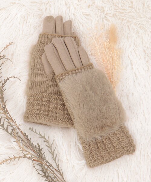 ikka（イッカ）の「３ＷＡＹファー＆ニットグローブ（手袋・レディース・ブラック/ダークグレー/ブラウン/ベージュ・FREE）」の19枚目の写真
